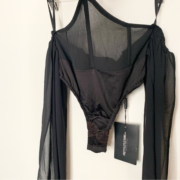 NWT Pretty Little Thing Goth Chiffon Halterneck Underbust Corset Bodysuit 2 - Picture 7 of 11